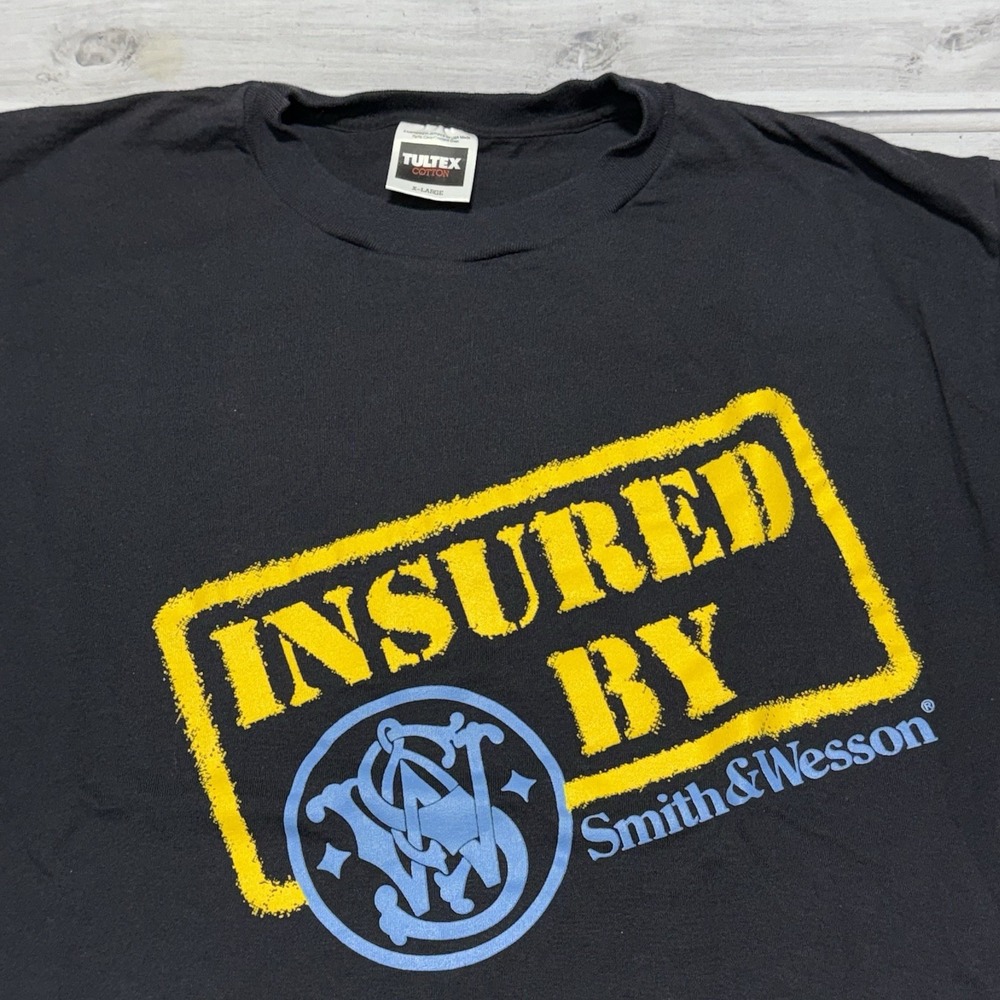 Smith & Wesson T-Shirt Mens XL Black Vintage 90s Insured By Single Stitch Tultex